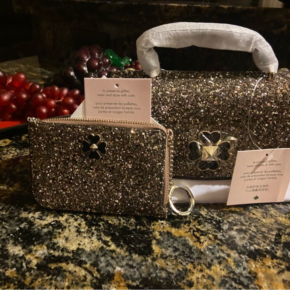NWT Kate Spade ♠️ Rose Gold Odette Glitter Mini Top Handle Crossbody Card Holder - Picture 6 of 11